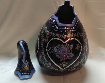 Hand Cut Hand Painted Tall Heart Art Gourd Covered Vase