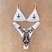 38 Styles Sexy Gothic Letters 2 Pcs Bikini Suits Deep V-neck Detachable Breast Pad Sling Tops with Triangle Bottoms Swimsuits/Y2k Clothing 