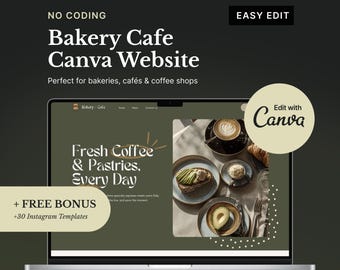 Canva Website für Bäckerei und Café | Template Set Website + Gratis 30 Instagram Stories