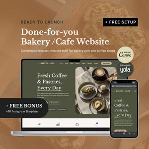 Café & Bakery Website Template | Coffee Shop, Pastry Landing Page + Free 30 IG Stories