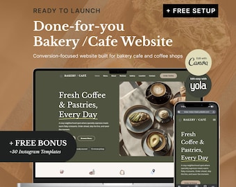 Café & Bäckerei Website Vorlage | Coffee Shop, Gebäck Landing Page + Free 30 IG Stories