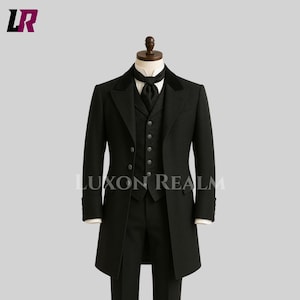Black Victorian Tailcoat Suit | Men’s Frock Coat | Custom Gothic Costume | Handmade Historical Suit | Regency Formal Wear | Steampunk Coat