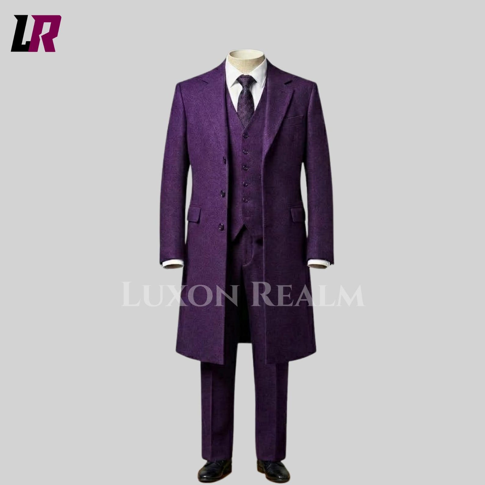 Men's purple clothing - Purple Three Piece Suit with Long Overcoat Groom Wedding Suit Royal Purple Formal Suit Victorian Style Coat Elegant Groom Attire Custom Made
