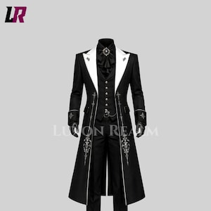 Gothic Victorian Tailcoat Suit, Black Regency Formal Coat, Steampunk Groom Outfit, Embroidered Aristocrat Tuxedo, Luxury Custom Suit