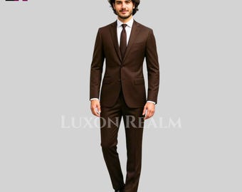 Traje marrón a medida para hombre / Traje de novio para boda / Traje formal entallado premium / Traje para negocios y fiestas