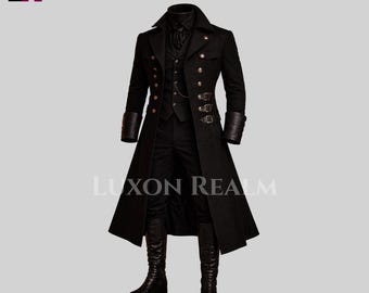 Regency Gothic Herrenfrack | Viktorianischer Schwarzer Trenchcoat | Steampunk Gothic Anzugjacke | Benutzerdefinierte handgemachte lange Mantel | Historisches Outfit