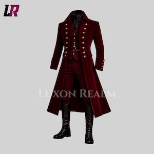 Luxury Gothic Velvet Long Coat Suit | Custom Handmade Victorian Tailcoat for Men | Vintage Regency Steampunk Cosplay Outfit