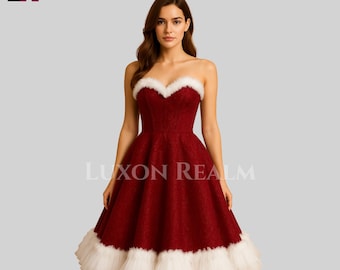 Handmade Red Velvet Women's Christmas Dress - Strapless Santa Outfit With Belt | Faux Fur Mini Party Dress, Holiday Swing Xmas Costume - Etsy Handmade Red Velvet Women's Christmas Dress - Strapless Santa Outfit With Belt | Faux Fur Mini Party Dress, Holiday Swing Xmas Costume - Etsy