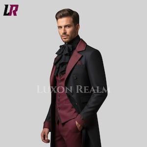 Gothic Victorian Suit for Men • 3 Piece Tailcoat Set • Steampunk Long Coat & Vest • Vampire Costume Trench Coat • Handmade Formal Suit image 2