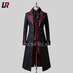 Gothic Victorian Suit for Men • 3 Piece Tailcoat Set • Steampunk Long Coat & Vest • Vampire Costume Trench Coat • Handmade Formal Suit image 1
