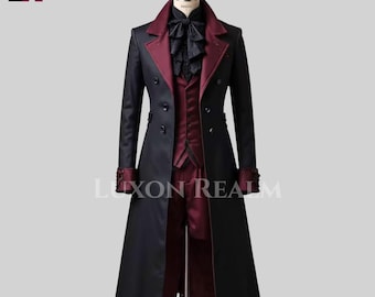 Gothic Viktorianischer Anzug für Männer • 3-teiliges Frack Set • Steampunk Langer Mantel & Weste • Vampir Kostüm Trenchcoat • Handgefertigter formeller Anzug
