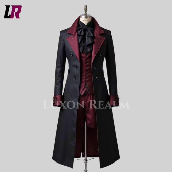 Gothic Victorian Suit for Men • 3 Piece Tailcoat Set • Steampunk Long Coat & Vest • Vampire Costume Trench Coat • Handmade Formal Suit