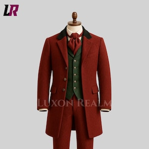 Victorian Christmas Frock Coat Suit | Historical Men’s Costume | Custom Tailcoat Outfit | Dickens Caroler Suit | Holiday Victorian Clothing