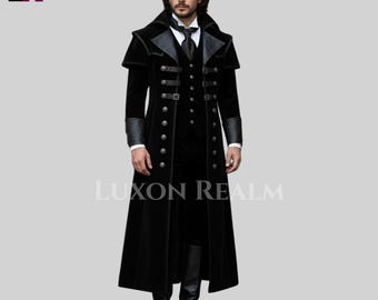 Regal Gothic Victorian Men’s Coat | Long Velvet Steampunk Coat | Regency Gentleman Jacket | Handmade Custom Gothic Suit | Vampire Outfit