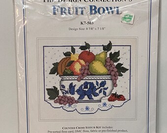 Fruit Bowl Cross Stitch Kit by The Design Connection #K7-503, 8-7/8” x 7-1/8”