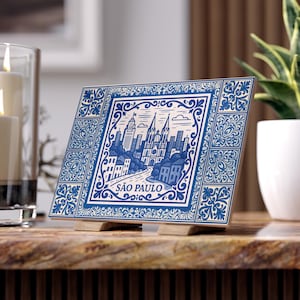 São Paulo Ceramic Tile – Blue Portuguese Style Wall Art, Brazilian Souvenir