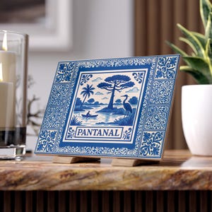 Braziliaanse tegel Pantanal – blauw en crème Portugese azulejokunst, 6 x 8