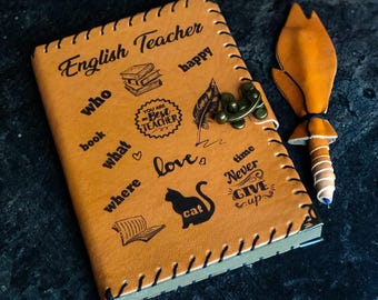 Handmade Brown Leather Journal | Teacher Gift, Refillable Notebook