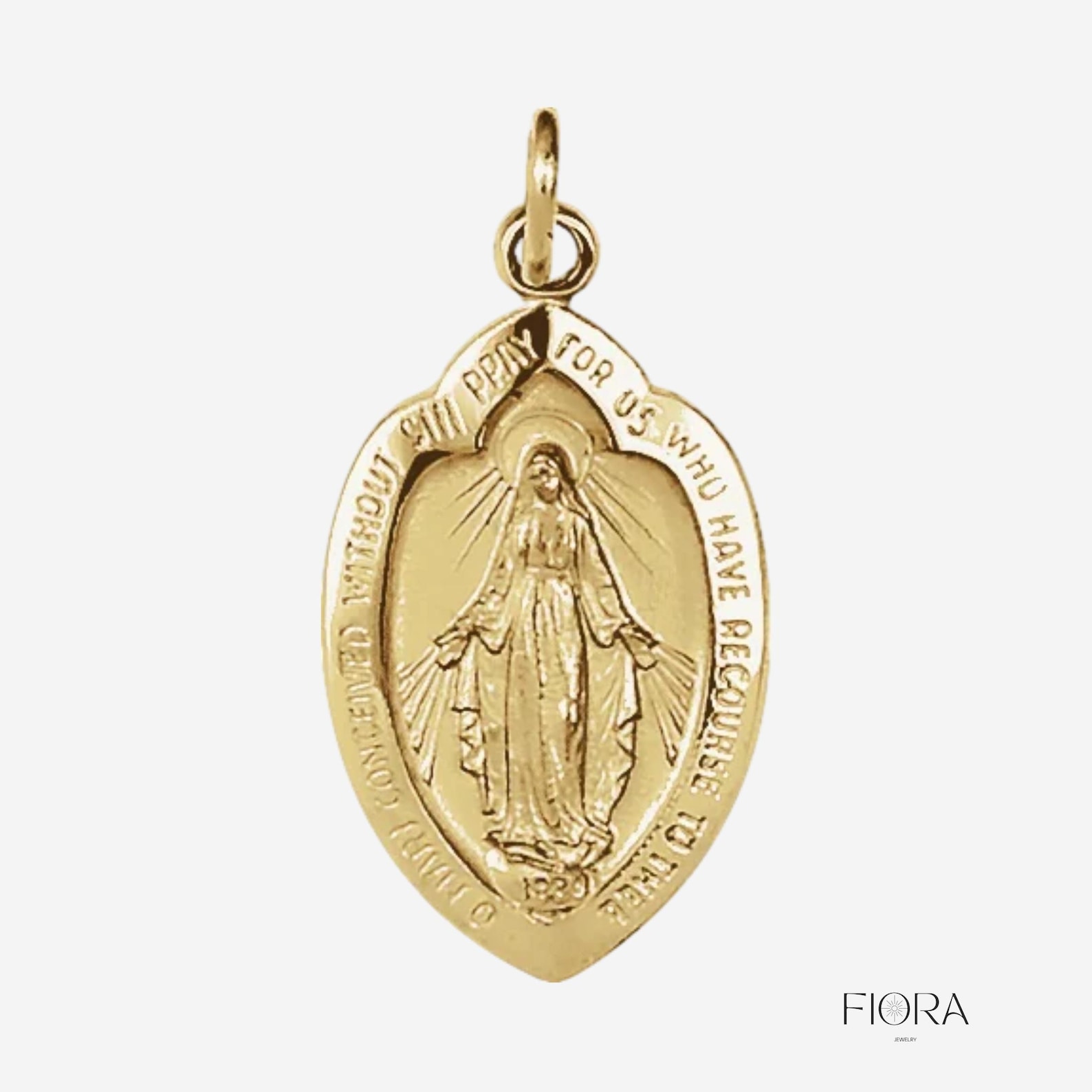 14K Solid Gold Miraculous Medal Virgin Mary Necklace Pendant ...