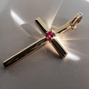 Ruby Cross Necklace, 14K Gold Dainty July Birthstone Necklace, Dainty Ruby Cross Charm Pendant, Elegant Christian Pendant, Religious Jewelry