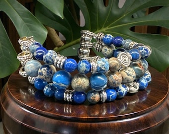 Blue Sea Jasper Apple Watch Band | Handmade Triple Strand Bracelet Strap