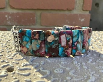 Purple & Blue Sea Sediment Imperial Jasper Apple Watch Band | Ocean Gemstone Beaded Watch Strap | Fits all Apple Watches