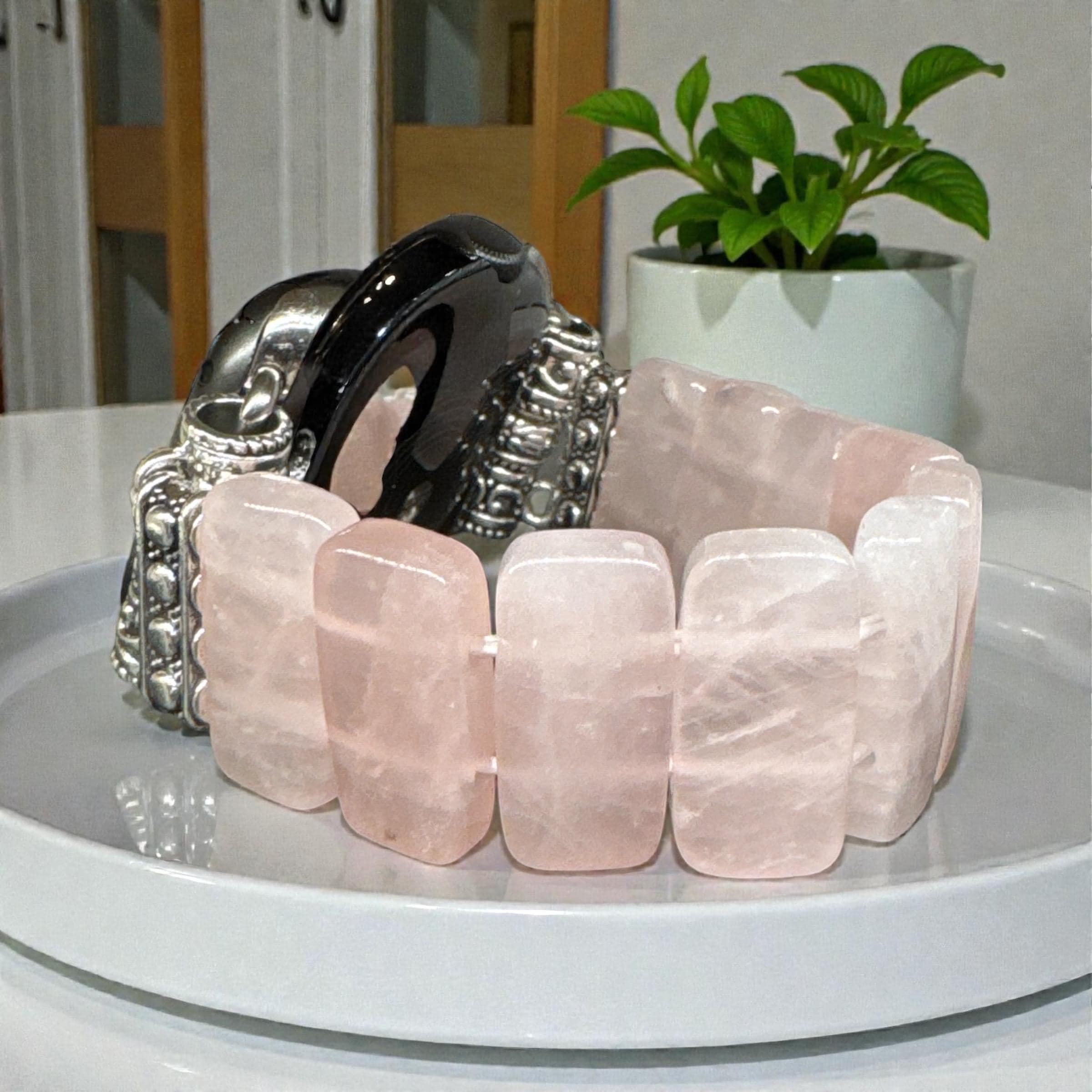 Rose Quartz Crystal Apple Watch Strap Bracelet Sil LUXURY APPLE WATCH BAND WITH ROSE QUARTZ, CRYSTAL, AMBER AND  main image 3