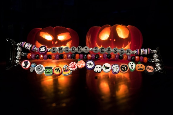 Halloween Apple Watch Band: Spooky Ghost, Pumpkin & Witch Bead Bracelet