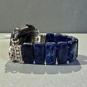 Dark Blue Jasper Apple Watch Band | Rectangular Stone Stretch Strap