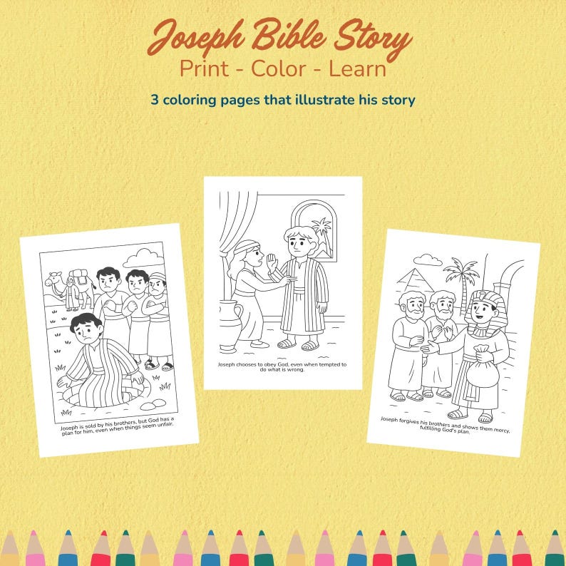Joseph Bible Story Coloring Pages: Christian Sunday School Printable ...