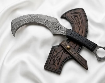 Mini cuchillo Khopesh forjado a mano al estilo del antiguo Egipto, 40 cm de espiga completa, funda de cuero / Regalo para él