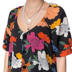 Primark Black Vintage Style Floral Blouse Size M