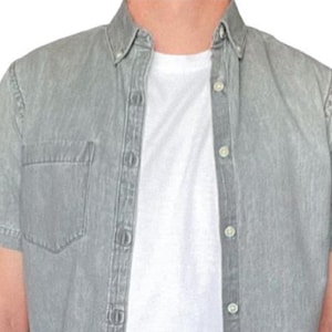 Vintage Grey Denim Men&#39;s Chambray Shirt Size S