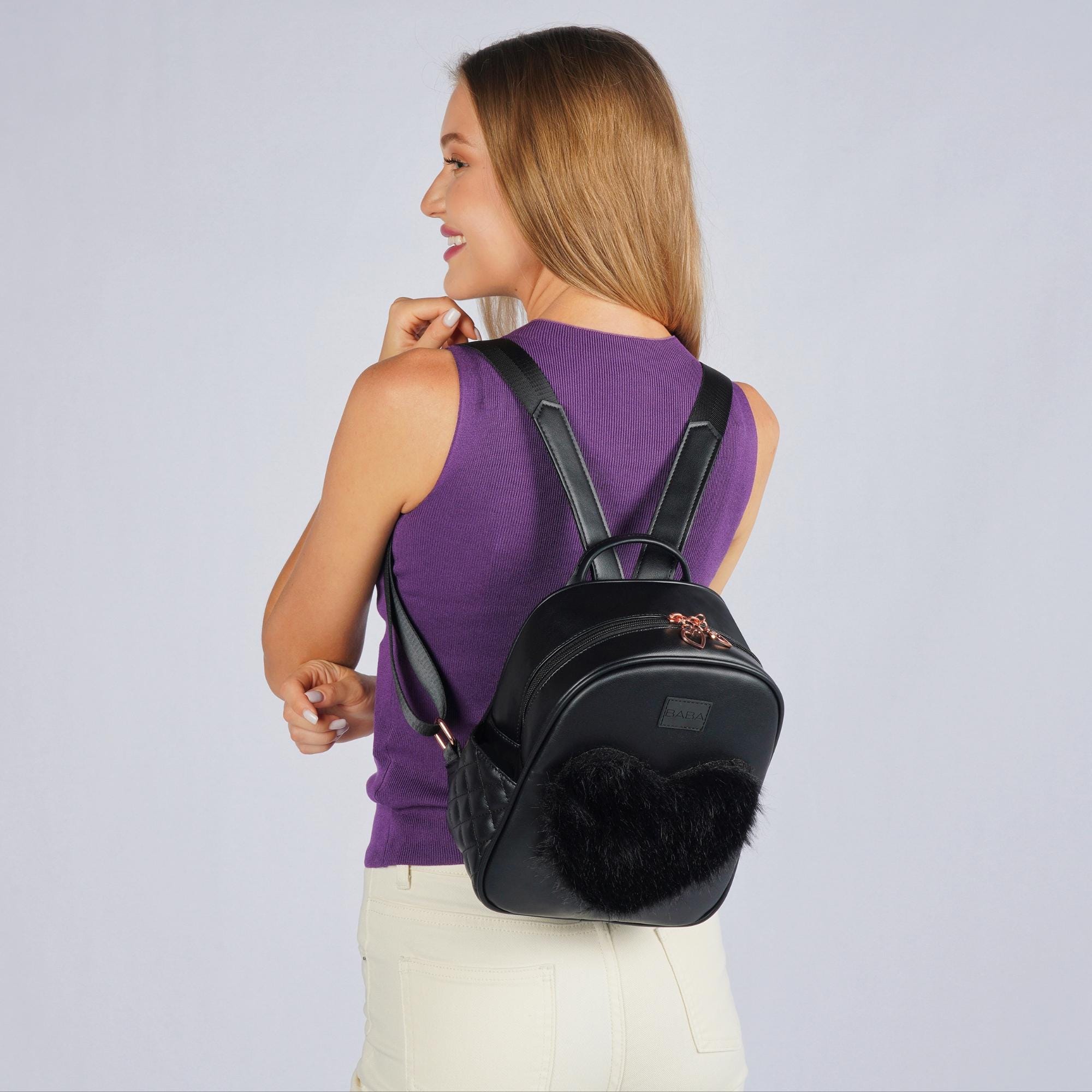 NWT Espresso brown faux fur backpack with matching small purse P1034LBR_2048x.jpg?v=1709313148 main image 2