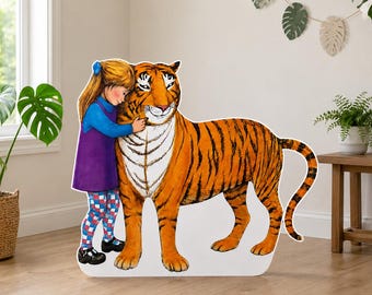 The Tiger Who Came to Tea Cutout Life Size Standee Tiger Tea Party Birthday Backdrop Photo Booth Cake Smash Prop Yard Sign Storybook Decor