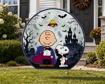 Snoopy Charlie Brown Halloween Yard Sign Peanuts Halloween Charlie Brown Cutout Woodstock Halloween Porch Decor Lawn Sign Centerpiece