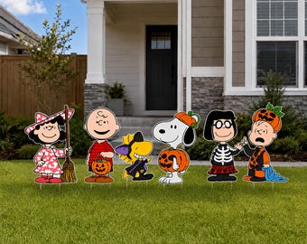 Peanuts Halloween Yard Sign Charlie Brown Snoopy Halloween Cutouts Trick Or Treat Life Size Standee Peanuts Gang Decor Pumpkin Patch Decor