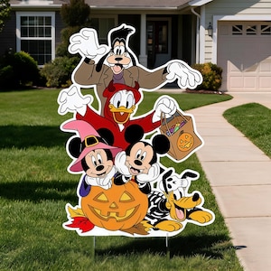 Disney Halloween Yard Sign Mickey Mouse Cutout Donald Duck Halloween Standee Life Size Cutout Trick or Treat Pumpkin Patch Photo Booth Props