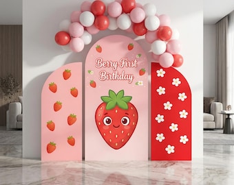 Strawberry Birthday Backdrop | Berry First Birthday Arch Set | Strawberry Party Decor | Strawberry Shortcake Theme Photo Backdrop Panels