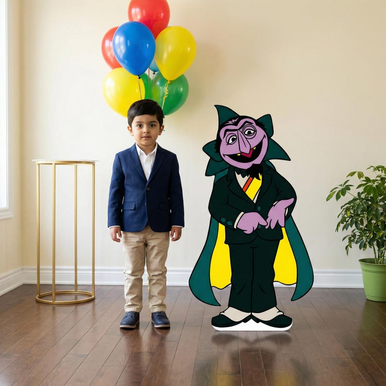 Sesame Street Party Elmo Cookie Monster Abby Cadabby Cutout Life Size Standee Birthday Photo Prop Kids Party Backdrop Yard Sign Decoration COUNT VON COUNT
