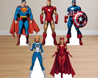 Superhero Birthday party Yard Sign Iron Man Captain America Superman Scarlet Witch Fantastic Four Life Size Cutout Standee Photo Booth Prop