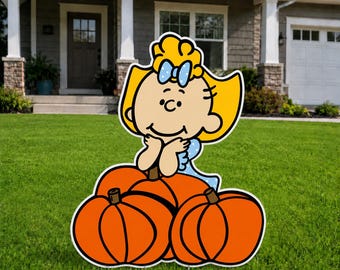 Sally Pumpkin Patch Yard Sign Peanuts Halloween Charlie Brown Great Pumpkin Ghost Standee Life Size Cutout Trick or Treat Halloween Decor