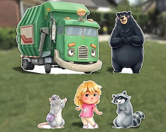 Trash Truck Cutout life size standee Hank Trash Truck Backdrop Garbage Truck Decor 2nd Birthday Toddler Truck Party standee prop yard sign