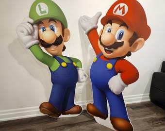 Super Mario Luigi brothers life size cutout standee Nintendo birthday party decoration Mario bros centerpiece yard sign decor photo prop