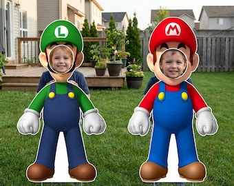 Super Mario Face in Hole Cutout | Mario Photo Booth Prop | Luigi Yard Sign Standee | Mario Birthday Party Decor | Video Game Party Prop