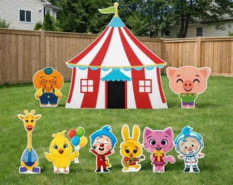 Plim Plim Circus Animal Cutout Set animal Yard Sign Kids Birthday Party Decor Life Size Standee Toddler First Birthday Kids Party Decoration