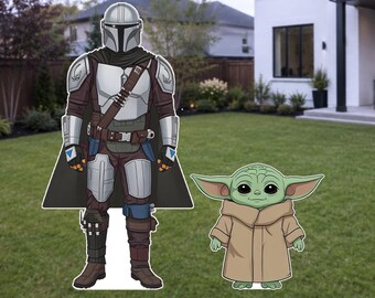 Mandalorian Standee Baby Yoda Birthday Party Decor Grogu Cutout Star Wars Birthday party Photo Booth Prop star wars Galaxy Theme Yard Sign