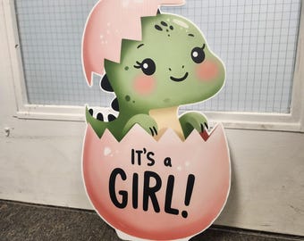 Baby Dino Cutout Its a Girl Sign for Dino Baby Shower Girl Gender Reveal Prop Dinosaur Party Standee Photo Prop Baby Birthday Party Decor
