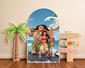 Moana Birthday Backdrop Standee Set, Maui Life Size Cutout, Moana Party Decor, Moana Photo Booth Backdrop, Luau Party Decor, Kids Party