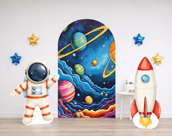 Astronaut Rocket Ship Cutout Standee Set Space Party Decor Space Birthday Decor Life Size Photo Booth Prop Kids Outer Space Party Backdrop
